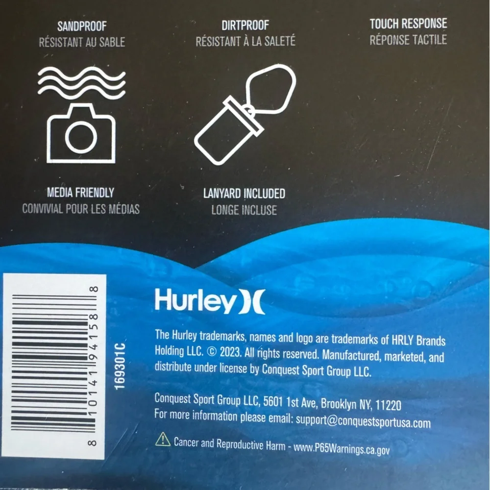 Hurley Waterproof Pouch w/ removable lanyard:protects from sand dirt snow&water